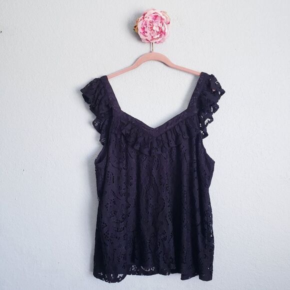 Torrid Black Lace Ruffle Strap Crop Tank - Picture 10 of 10